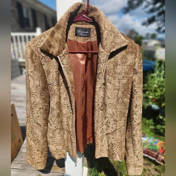 Womens Giancarlo Ferrari Vintage GOLD Jacket GYPSY Festival BOHO lined Zip - Picture 2 of 12